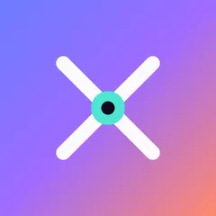 The Connect app icon: two white strokes crossing in an X with a teal dot at the crossing point, on a blue-to-coral gradient.
