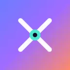 The Connect app icon: two white strokes crossing in an X with a teal dot at the crossing point, on a blue-to-coral gradient.